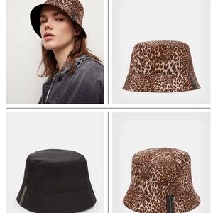 All Saints Brown Leopard Print Bucket Hat